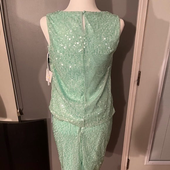 CALVIN KLEIN Mint Green Outfit Size 8 Petite Medium, Sequinned by hand - Picture 2 of 9